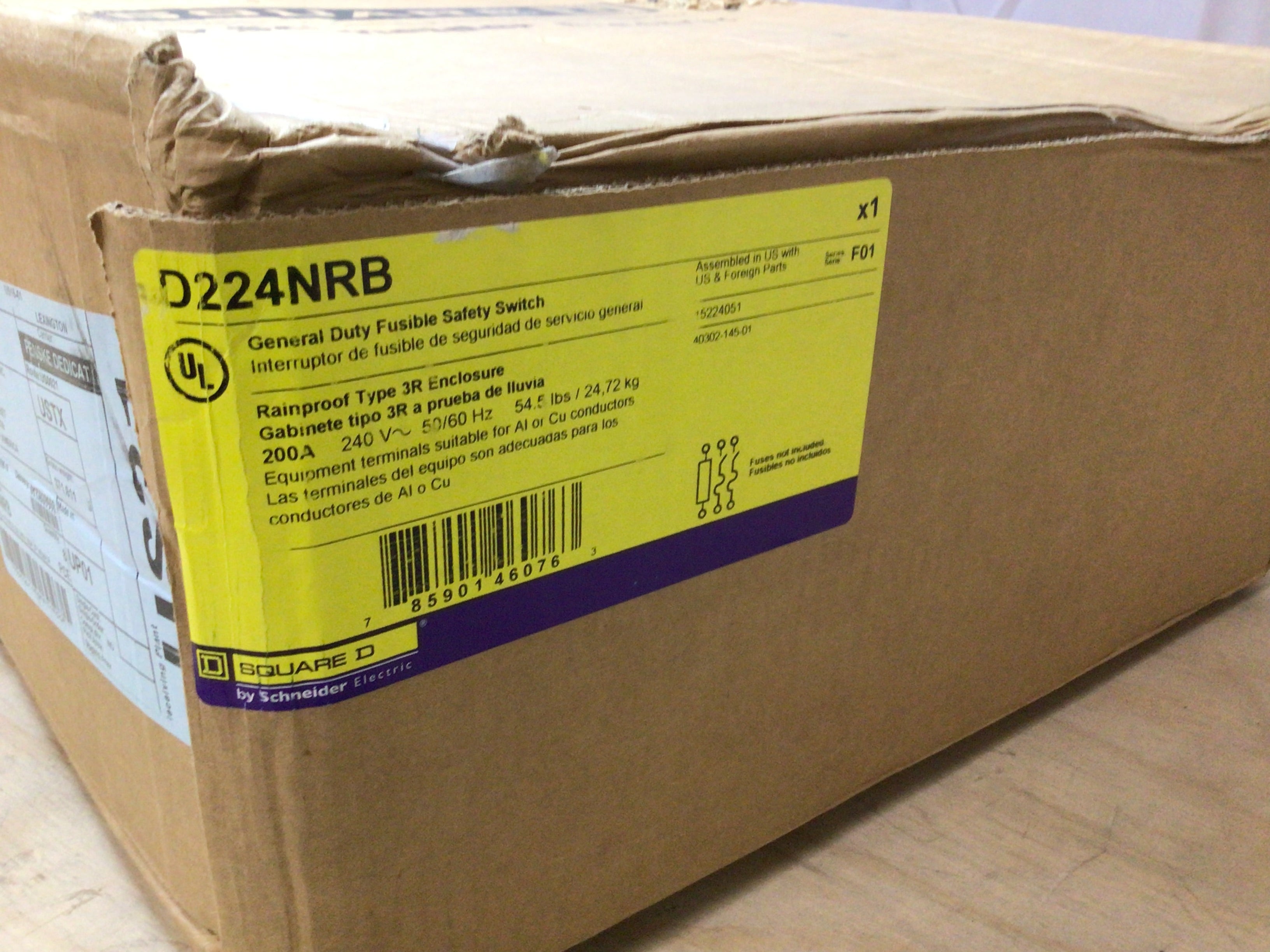 Square D D224NRB 200 Amp 240V Fused Disconnect Nema 3R (8117650915566)